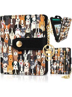 Women's Dogs Paw PU Leather Small Wallet RFID Slim Bifold Coin Card Holder